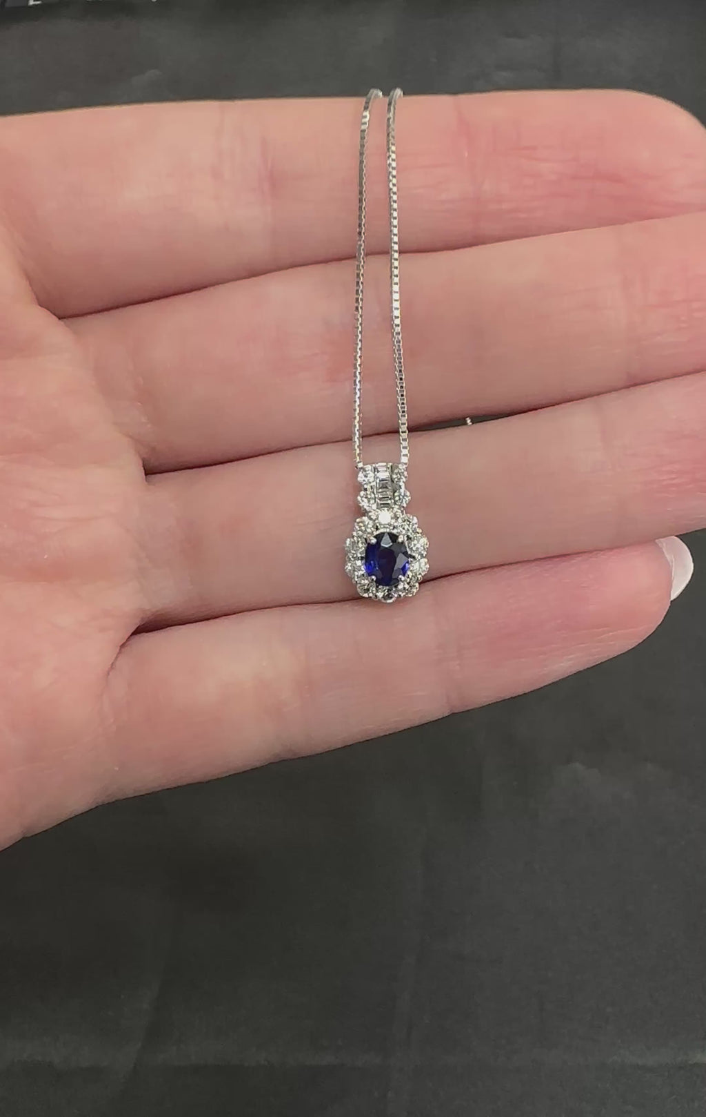 0.38ct Royal Blue Sapphire & 0.38ct Diamond Adjustable 18 Inch Platinum Necklace