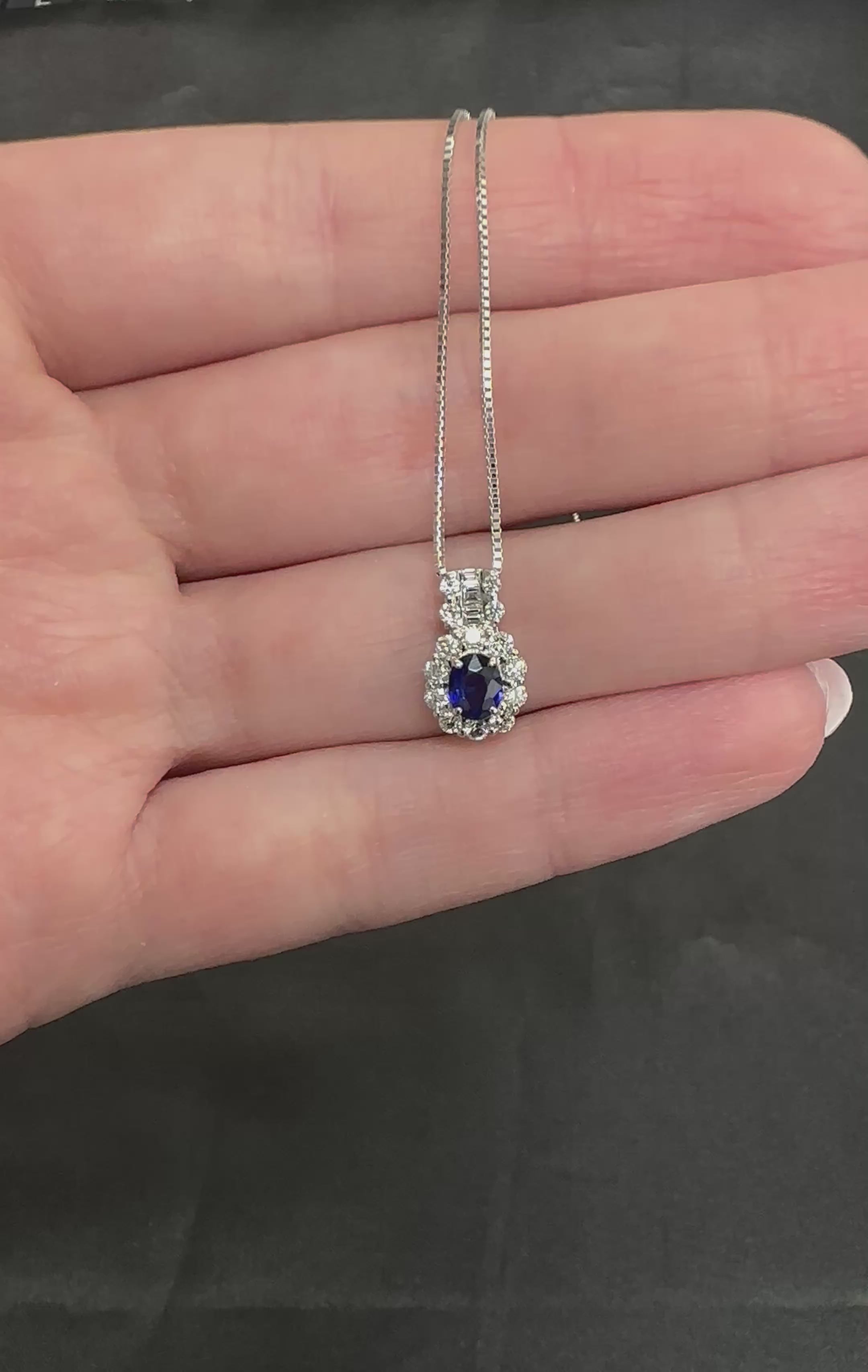 0.38ct Royal Blue Sapphire & 0.38ct Diamond Adjustable 18 Inch Platinum Necklace