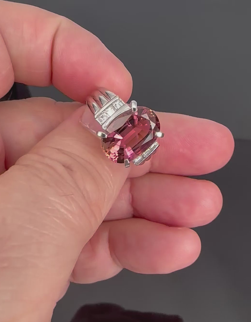 Fine 4.58ct Pink Tourmaline & 0.44ct Asscher Cut Diamond Platinum Ring Size 6