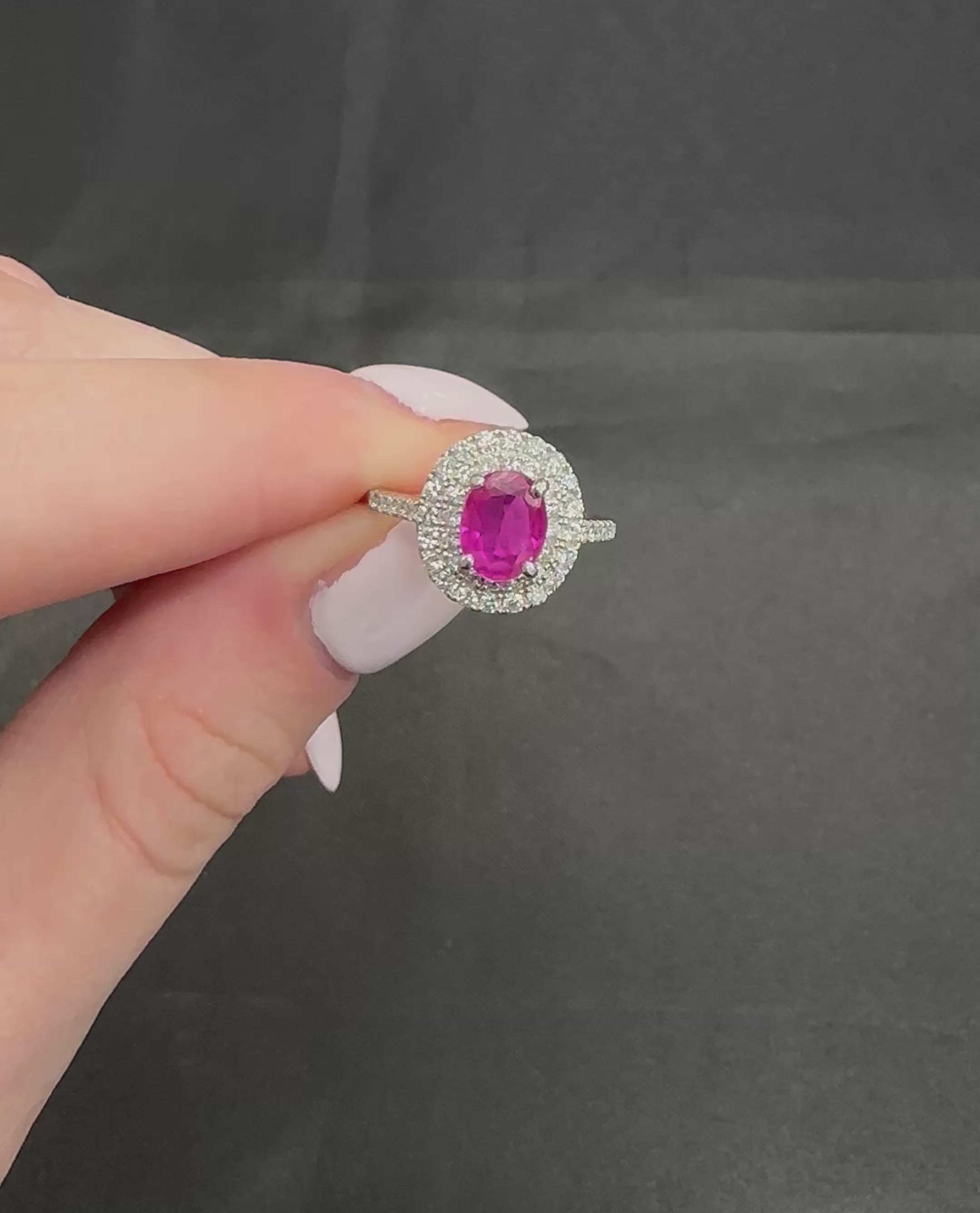 1.45ct GIA Certified Burma No Heat Ruby 0.55ct Diamond Platinum Ring Size 6