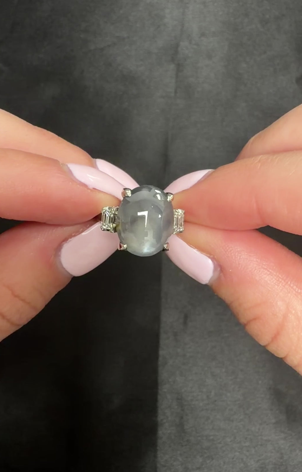 Fine 8.55ct Natural Star Sapphire & 0.20ct Diamond Platinum Ring, Size 5.75
