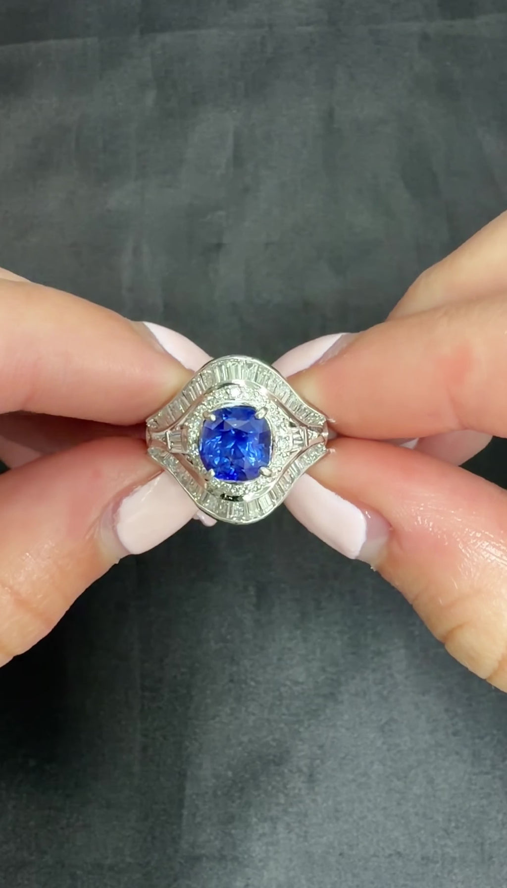 Vintage 3.0ct GIA Ceylon Blue Sapphire & 1.10ct Diamond Platinum Ring, Size 6