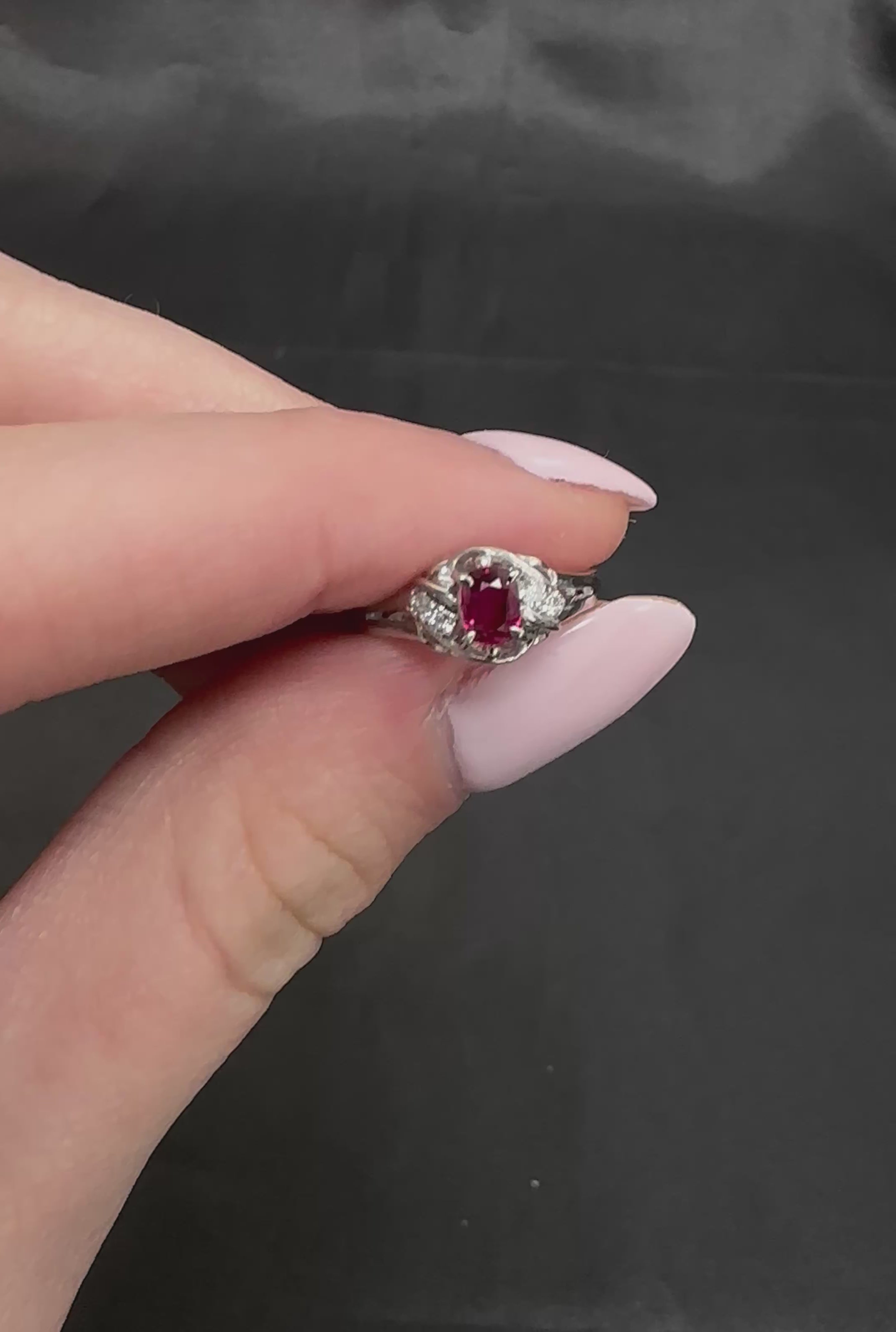 Fine 0.28ct Intense Red Ruby & 0.06ct Diamond Handmade Platinum Ring Size 3.25