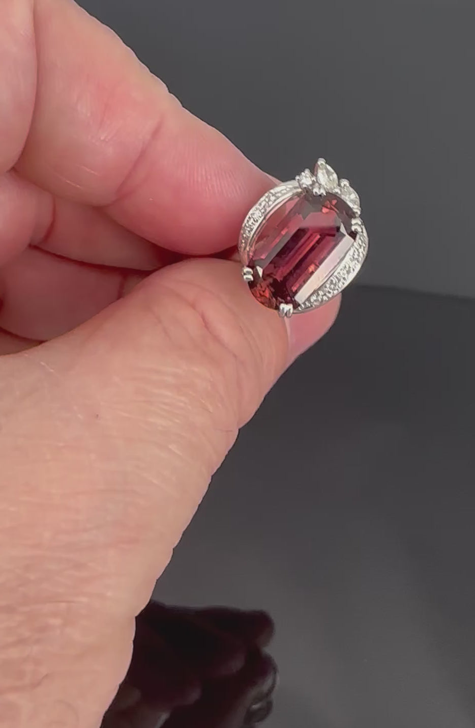 Unique 6.19ct Natural Rubellite 0.23ct Diamond Platinum Free Form Ring Size 5.5