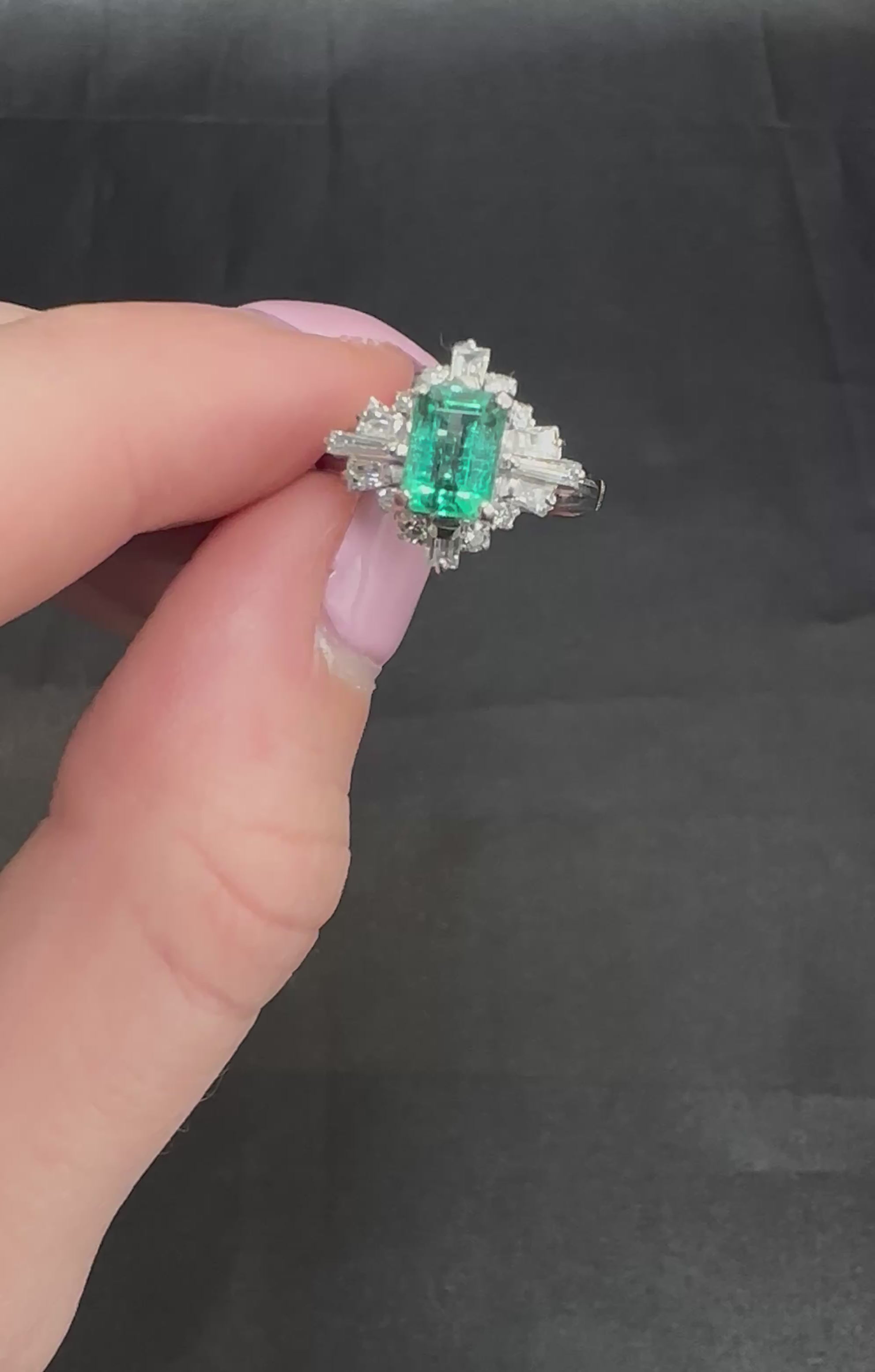 Fine 0.91ct GIA Colombian Emerald 0.51ct Diamond Platinum Ring Size 6.25
