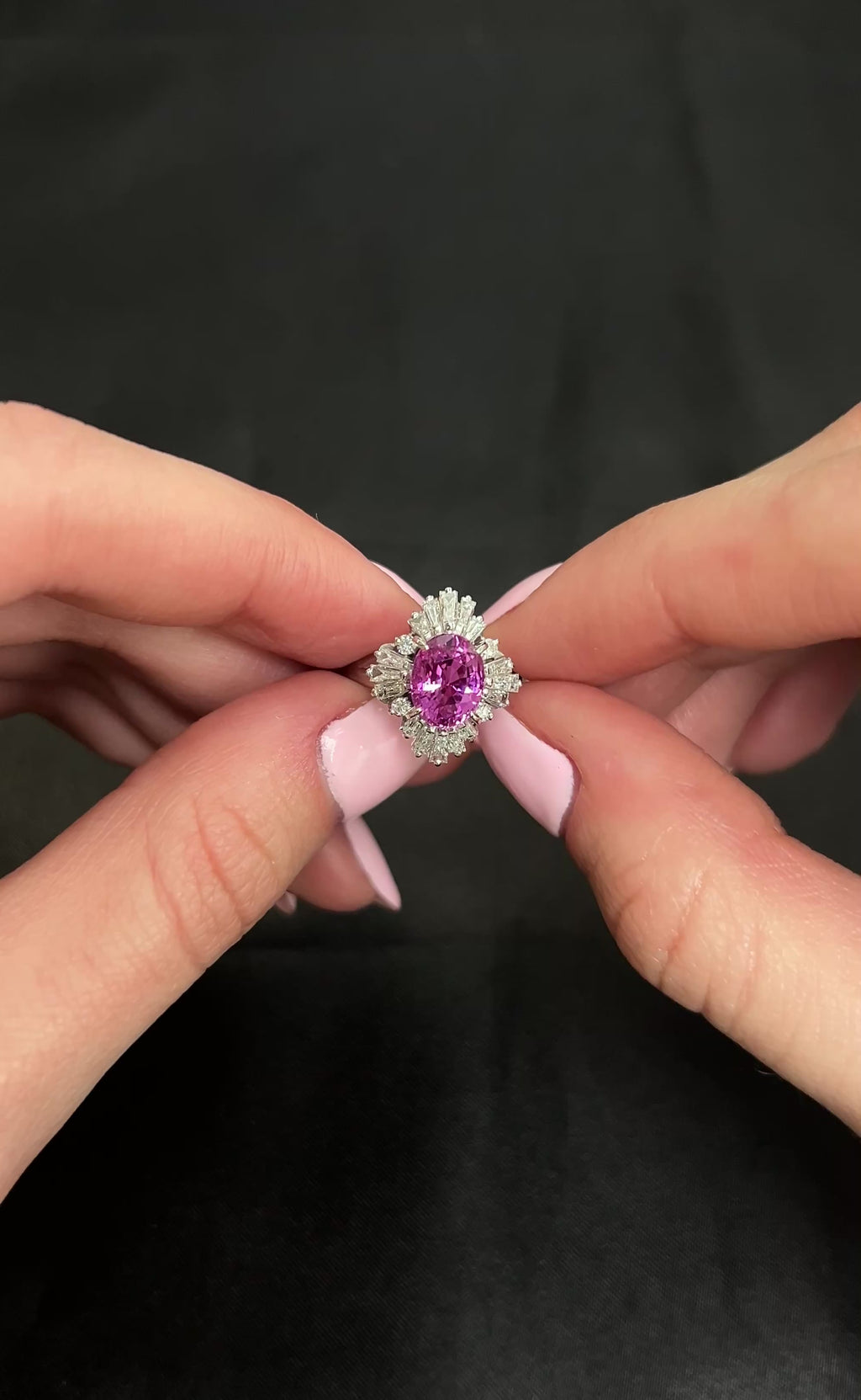Fine 2.95ct GIA Vivid Pink Sapphire & 0.89ct Diamond Platinum Ring Size 5.75