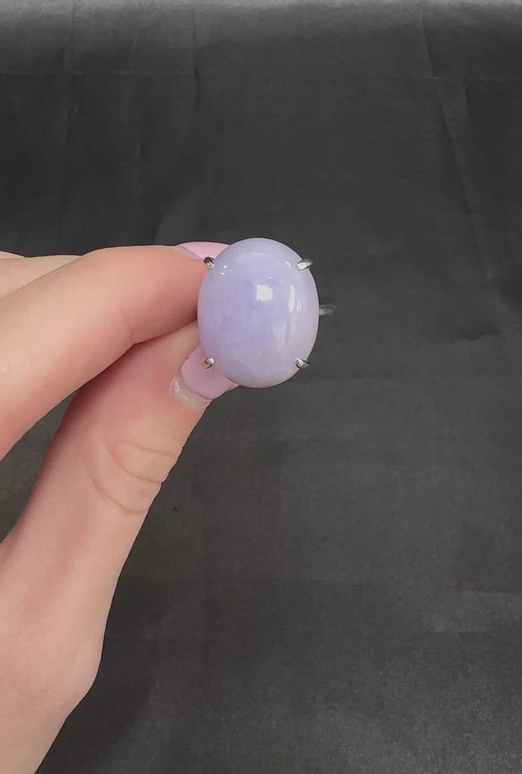 Vintage 25.64ct Natural Untreated Lavender Jadeite Jade Platinum Ring, Size 5