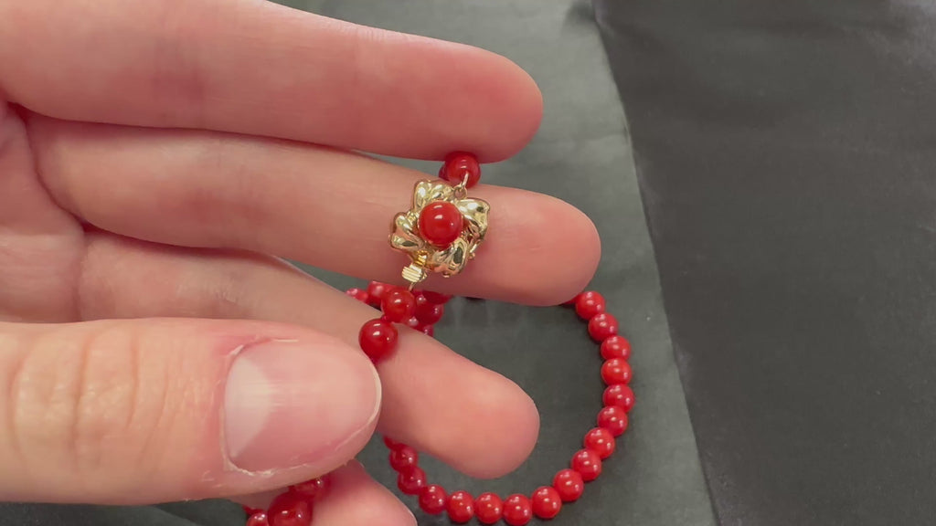 8.6mm Intense Red Natural Untreated Ox Blood Coral 14K Gold 16.5" Necklace 23.4g