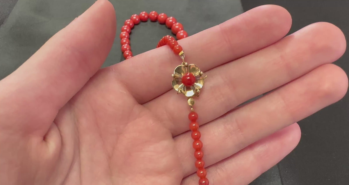 Fine 3.6-9.3mm Natural Untreated Ox Blood Coral 14K Yellow Gold 16.5" Necklace