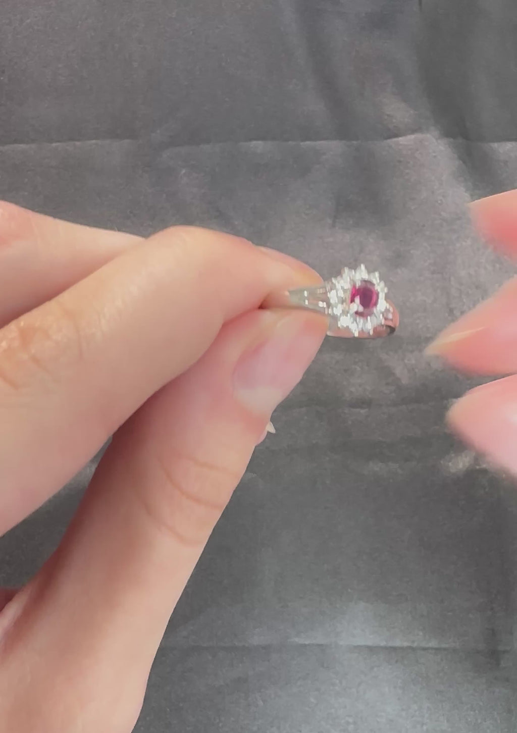 Vintage 0.20ct Intense Red Ruby 0.34ct Diamond Platinum Cocktail Ring Size 6.5
