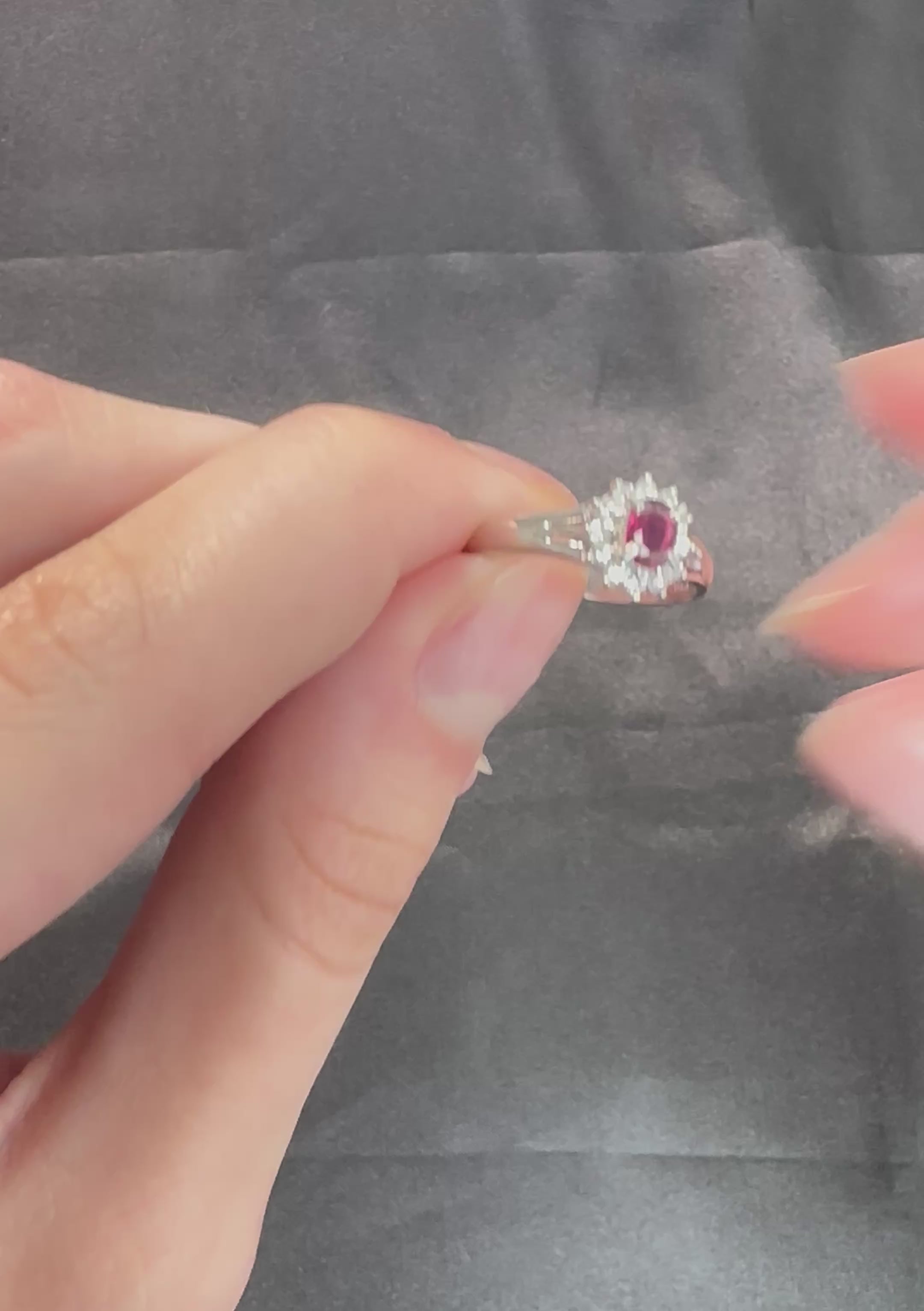 Vintage 0.20ct Intense Red Ruby 0.34ct Diamond Platinum Cocktail Ring Size 6.5