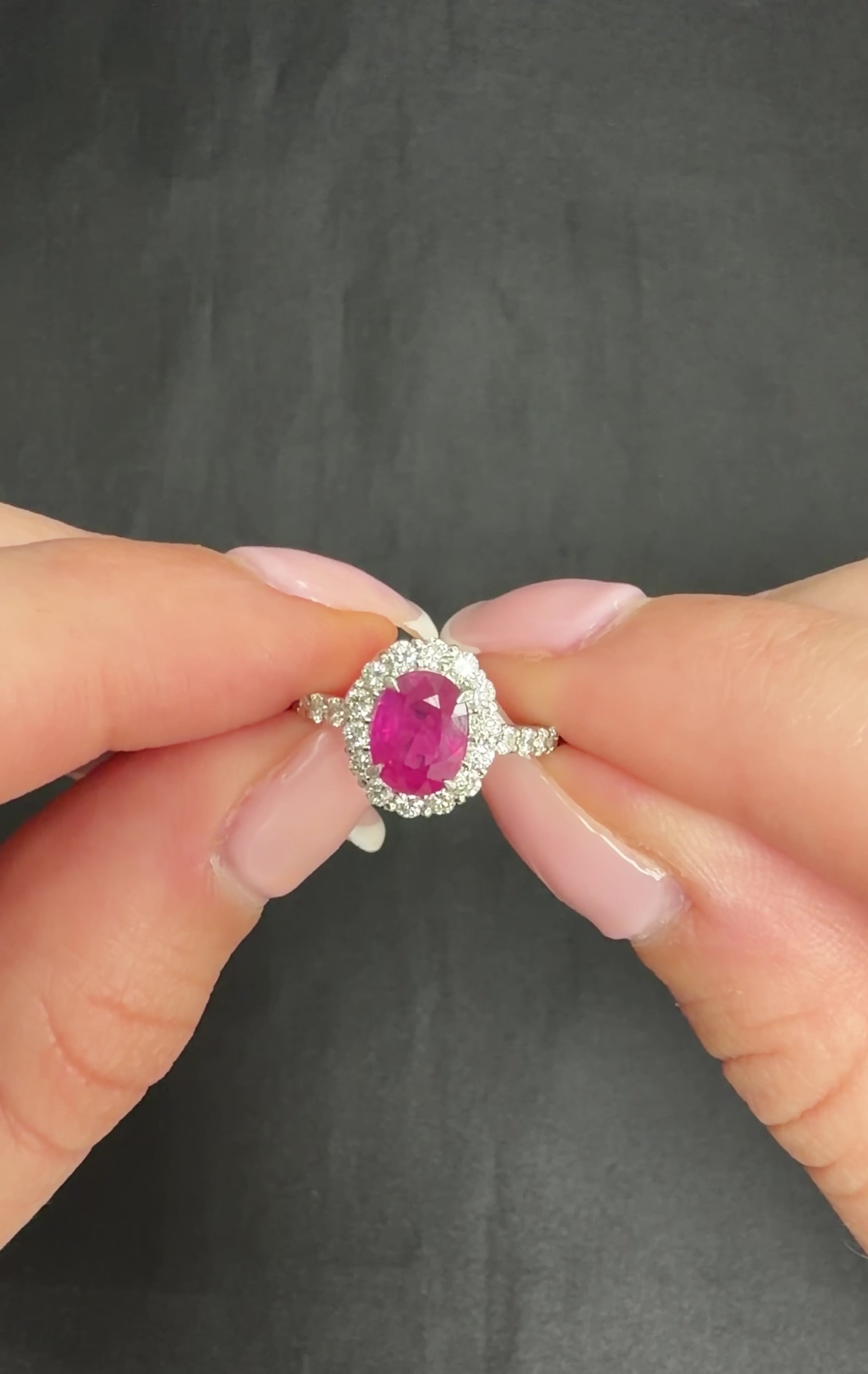 Fine 1.47ct GIA Mozambique Vivid Red Ruby & 0.61ct Diamond Platinum Ring Size 6
