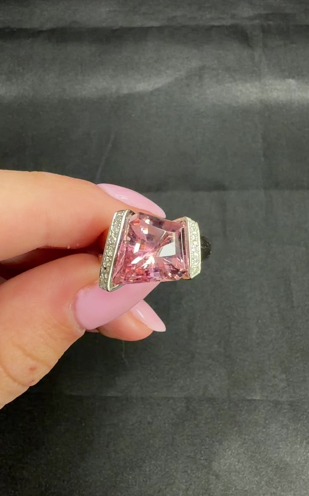 Asymmetric 6.72ct Natural Pink Tourmaline 0.22ct Diamond Platinum Ring Size 6.5