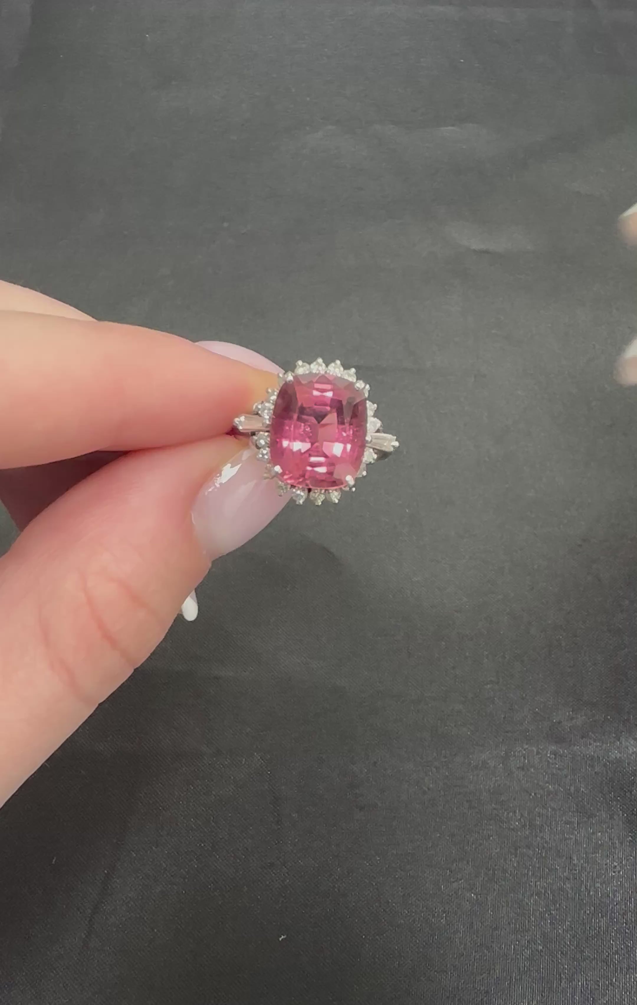 Fine 4.97ct Natural Pink Tourmaline & 0.42ct Diamond Platinum Halo Ring Size 5.5