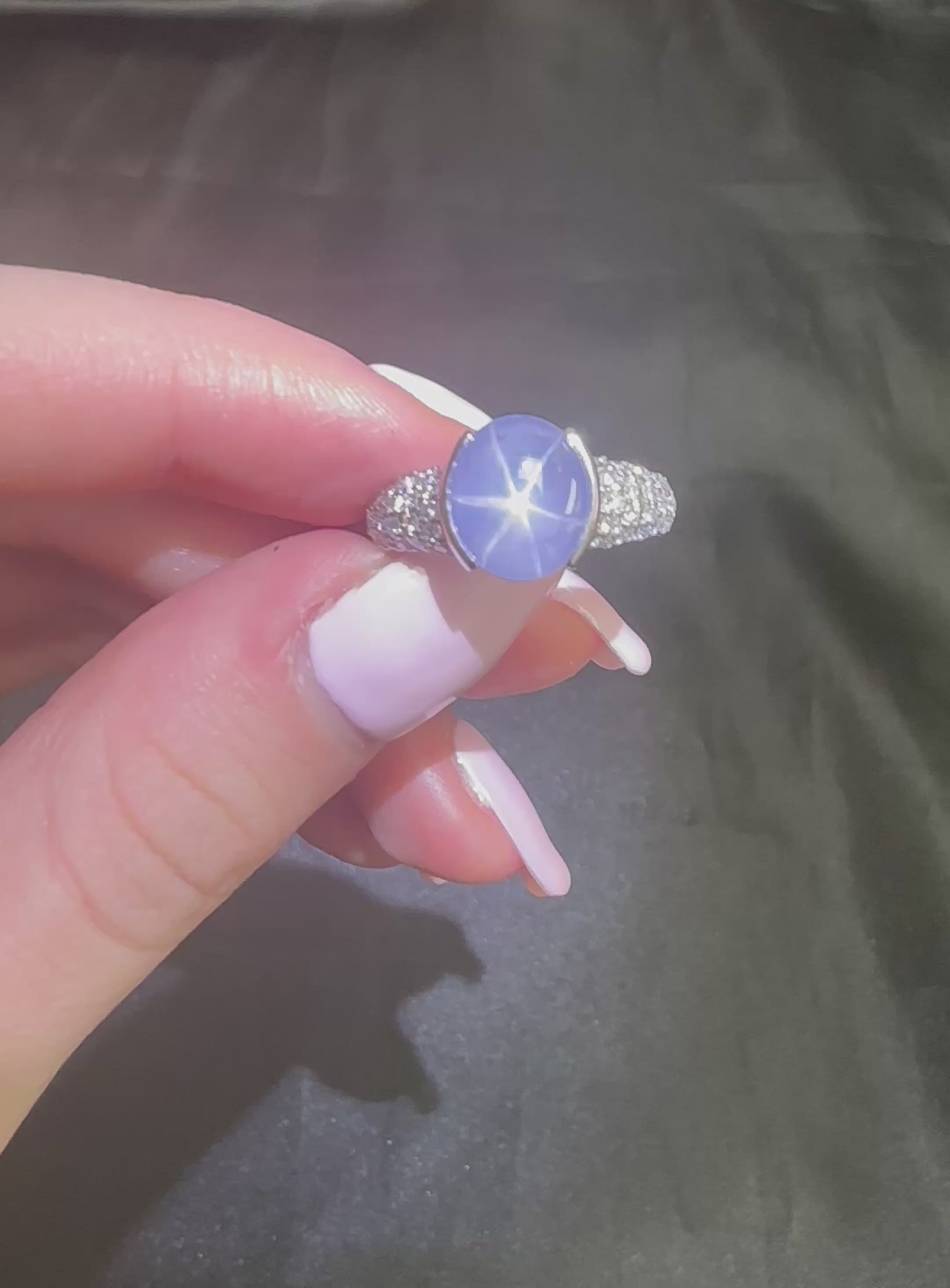 Fine 4.61ct Natural Star Sapphire & 0.36ct Diamond Platinum Ring Size 7.75