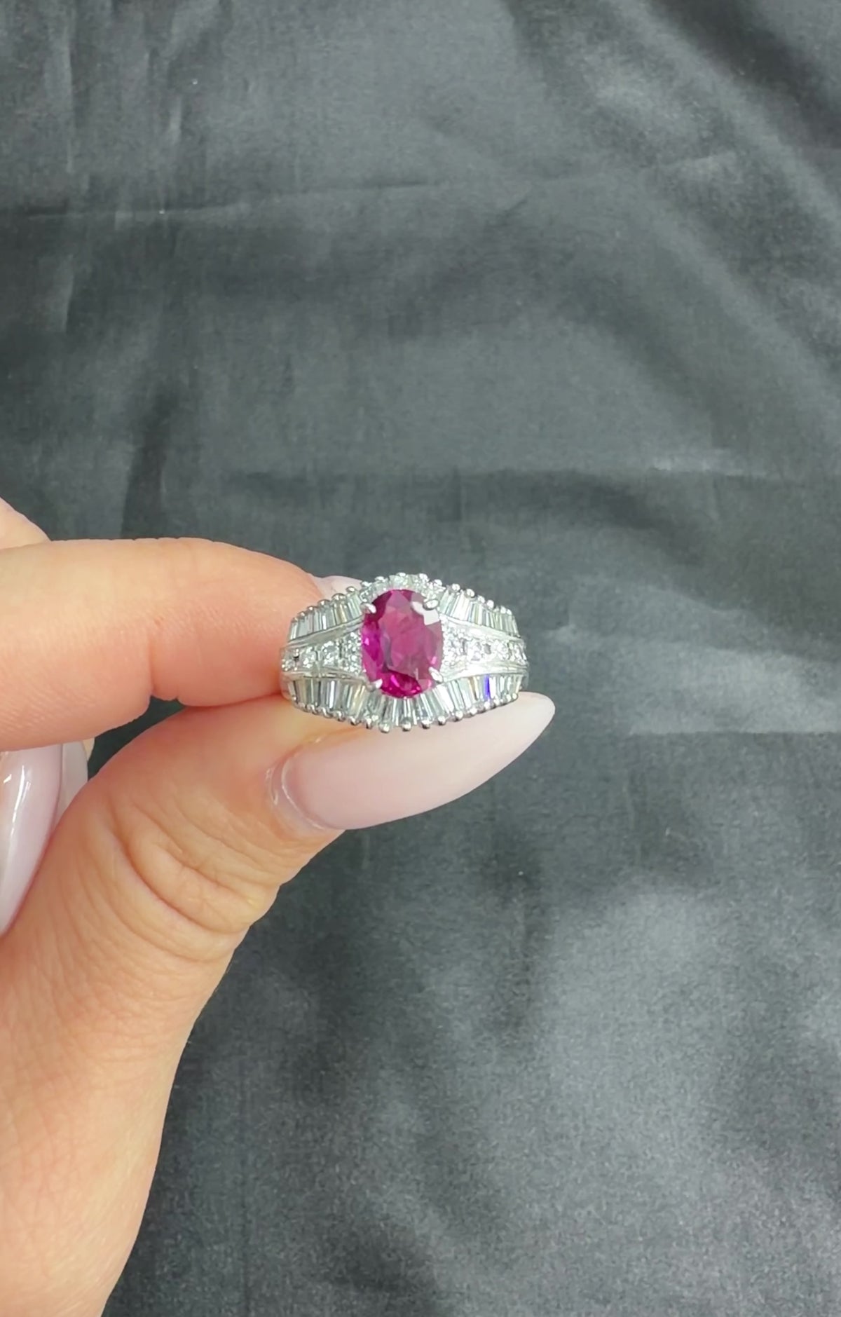 Fine 1.59ct GIA Intense Red Burma Ruby & 1.22ct Diamond Platinum Ring, Size 7.75