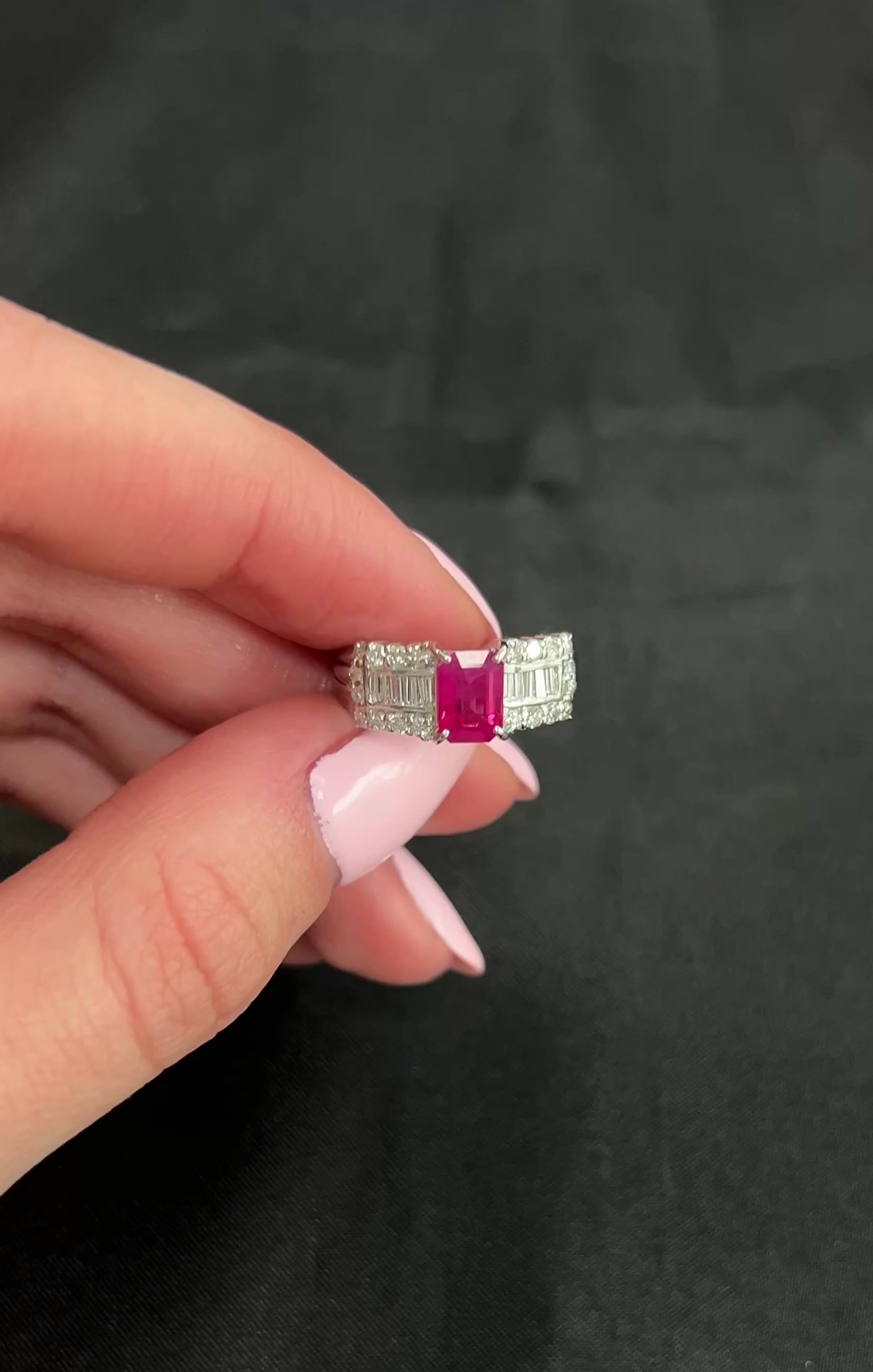 Rare 1.15ct GIA Emerald Cut Burma Ruby 0.56ct Diamond Platinum Ring Size 6.5