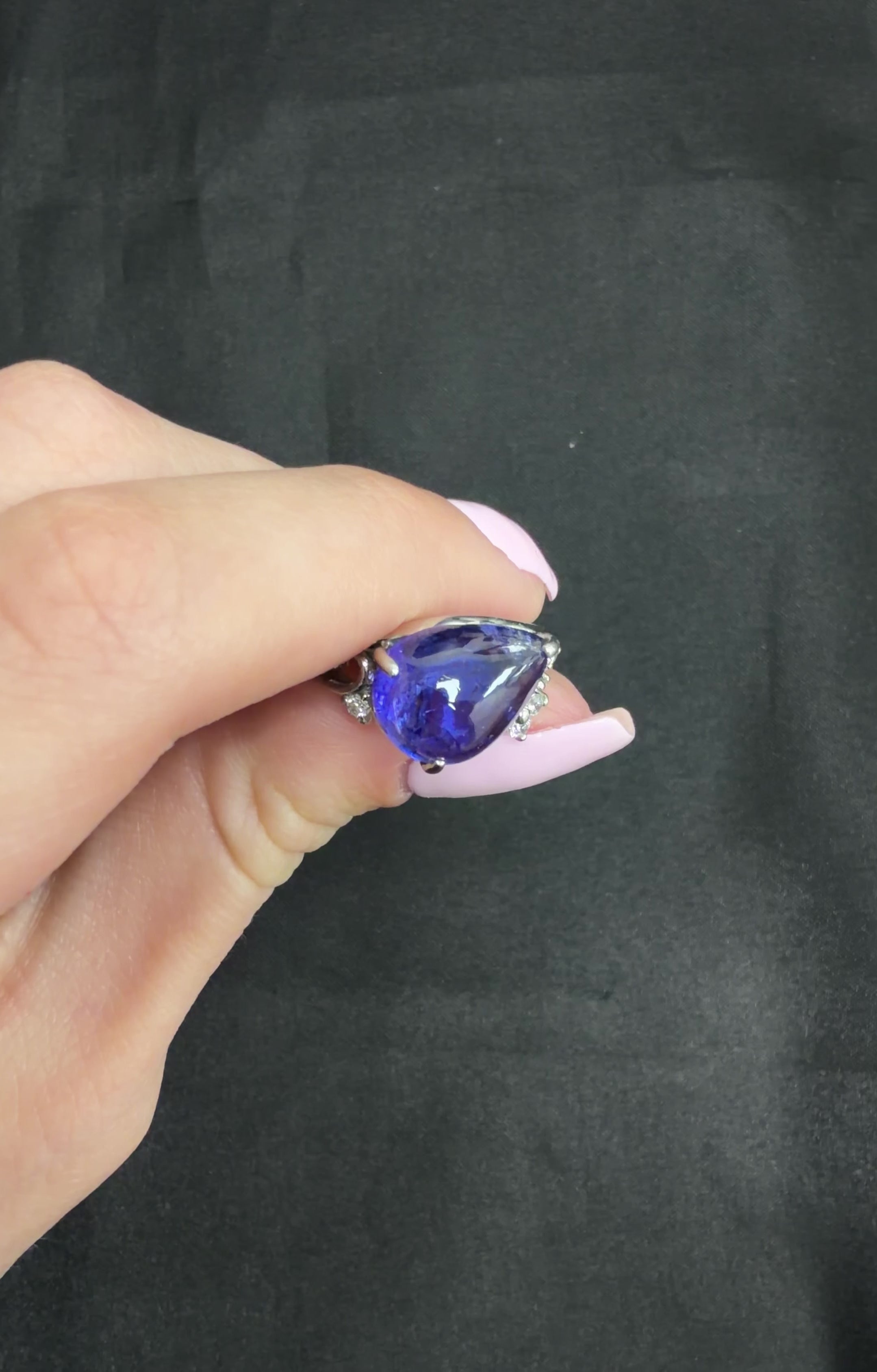 Estate 6.85ct Cabochon Cut Tanzanite & 0.24ct Diamond Platinum Ring Size 5.75