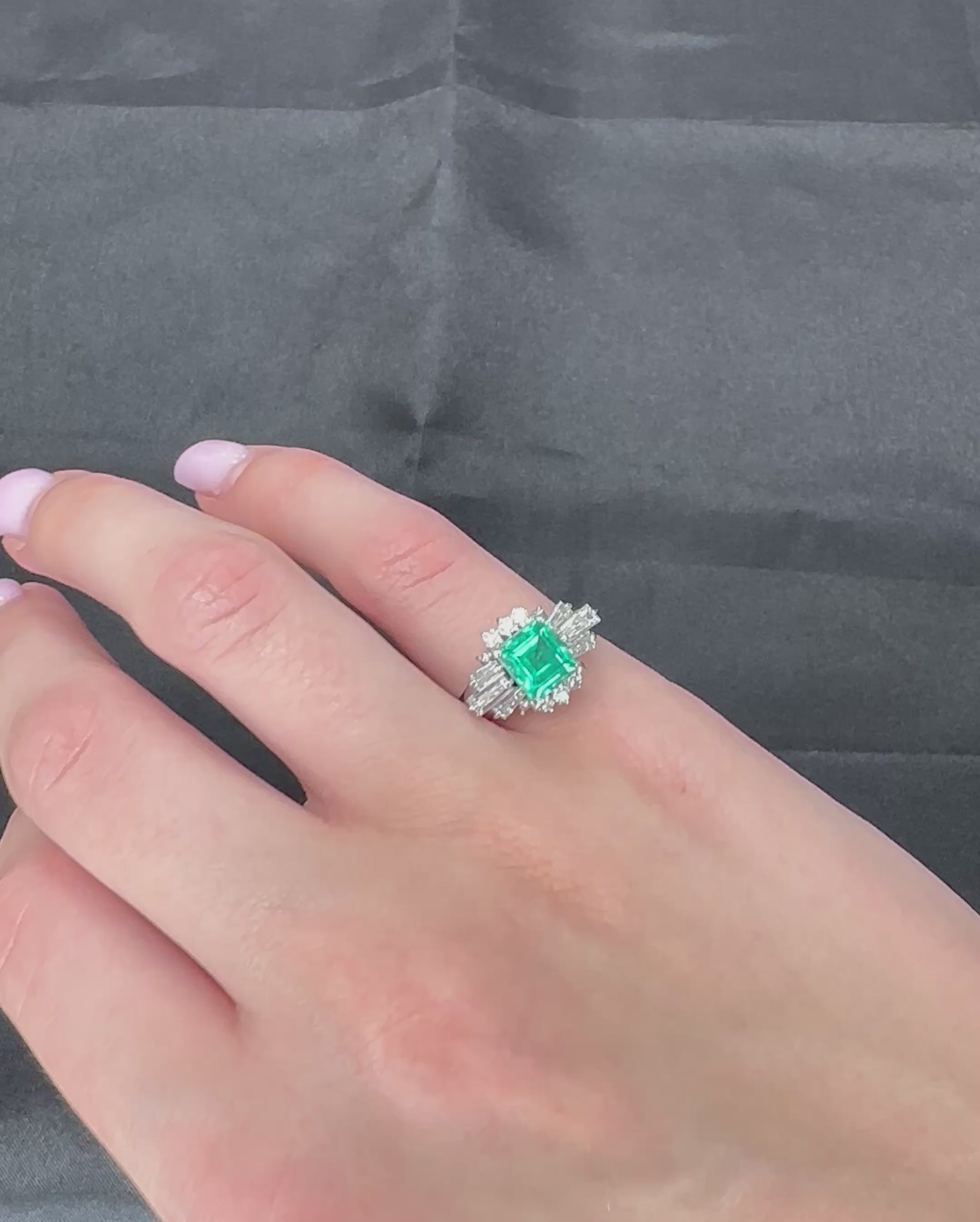 Fine Clean 1.48ct GIA No Oil Emerald 0.76ct Diamond Platinum Ring, Size 5.5